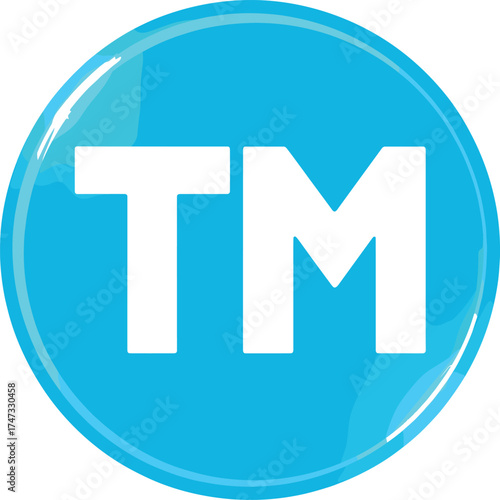  Trademark symbol blue glossy circle icon, TM logo vector, intellectual property concept, brand identity protection design, copyright sign illustration