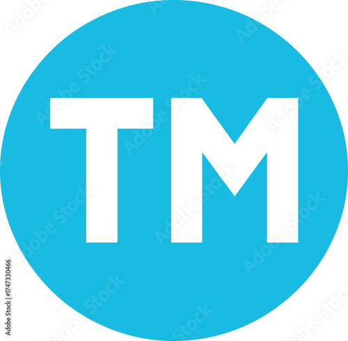 Trademark TM blue circle vector icon, minimalist design for branding, logo protection, copyright identity, intellectual property, and business registration concept.