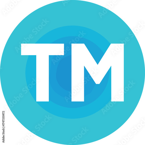  Trademark tm symbol icon, blue circle logo design, intellectual property mark, brand identity sign, legal protection emblem, vector illustration concept