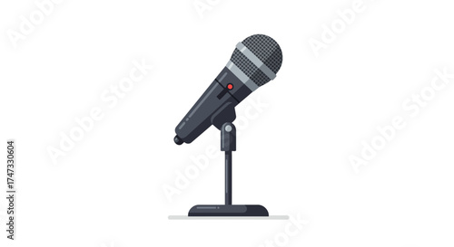 Illustration of a microphone on a stand, isolated on white.