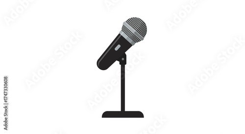 Illustration of a microphone on a stand, isolated on white.