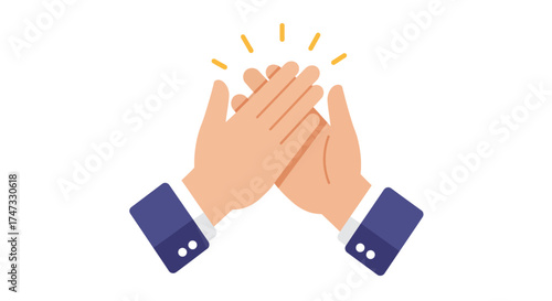 Illustration of two hands clapping with yellow rays emanating from the palms.