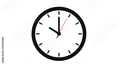 Clock showing ten o'clock, with black hands and a red second hand.
