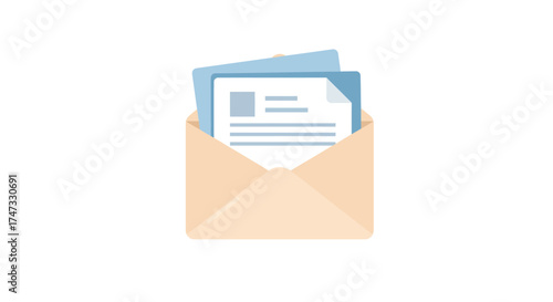 Illustration of an open envelope with documents inside, representing mail or communication.