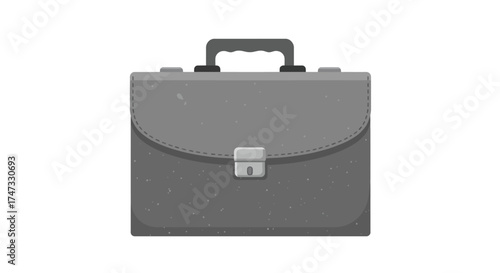Gray briefcase with handle and silver latch, isolated on white background.