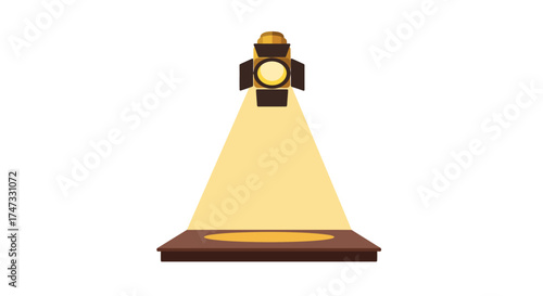 Illustration of a spotlight shining on a stage with a brown platform.