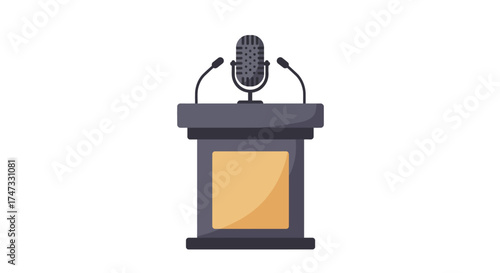 Illustration of a podium with a microphone on a white background.