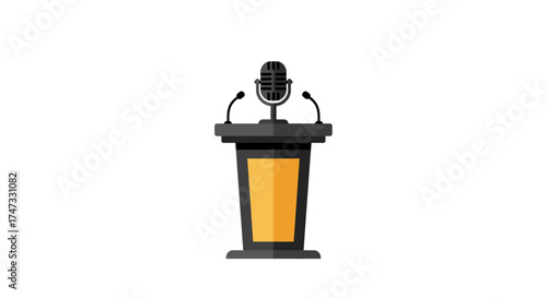 Illustration of a podium with a microphone on a white background.