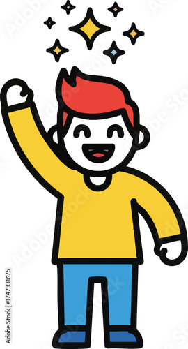 Happy Man with Red Hair and Sparkles Above Head Celebrating Success.