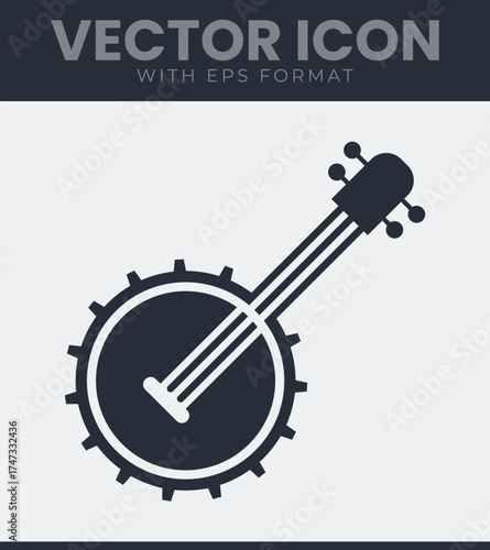 Simple banjo icon music instrument vector graphic