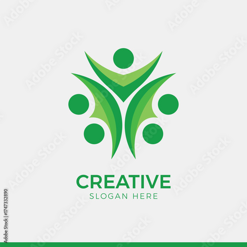 Teamwork people unity green abstract logo design