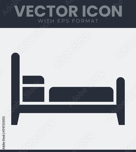 Simple bed icon vector graphic for sleep and rest