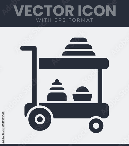 Food service trolley icon vector simple flat design