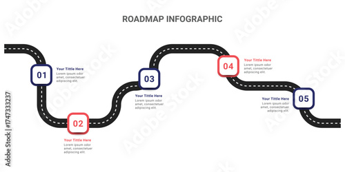 Business roadmap infographic design with 5 steps