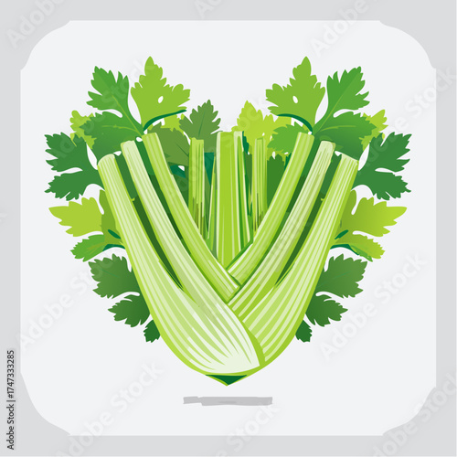 Fresh celery stalks with green leaves