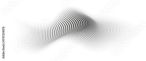Flowing Wave Dot Halftone Pattern: Curve Gradient Shape on Transparent Background. Suitable for AI, Tech, Network, Digital, Science, and Technology Themes.