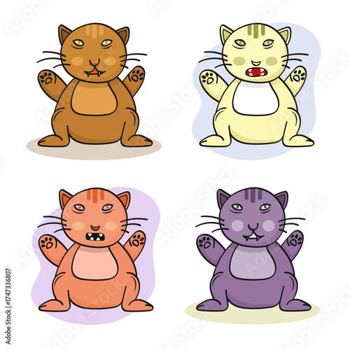Kawaii Doodle Colorful Illustration Collection. Cute Cartoon Pet Cat Character Vector.