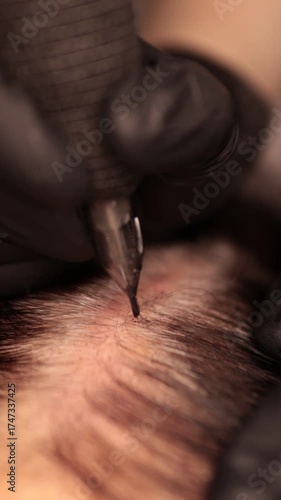 Process of scalp micropigmentation (SMP) for restoring the look of a fuller head of hair and defining a natural hairline