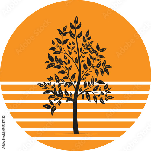 Striking Silhouette Tree Against a Graphic Sunset