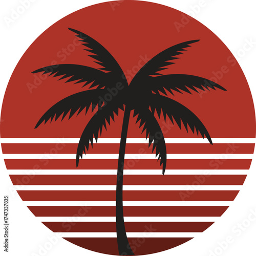 Retro Palm Tree Sunset Illustration Graphic