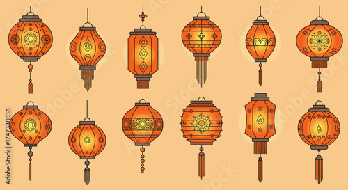 Asian lanterns in vibrant orange hues