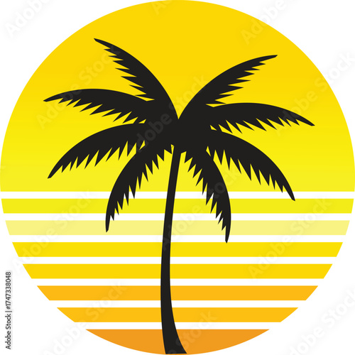 Silhouette of a Palm Tree in a Sunset Circle