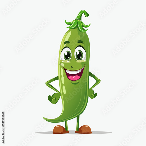 Happy green chili pepper character with transparent background