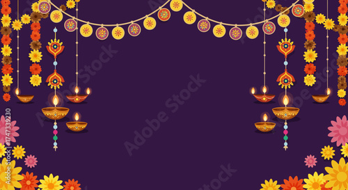 Festive illustration features lights garland and floral accents