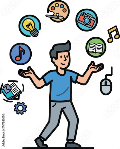 Person Juggling Creative Pursuits A Visual Metaphor for Multitasking and Skill Diversity.
