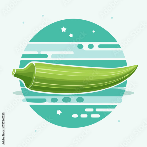 Okra pod on circular abstract background