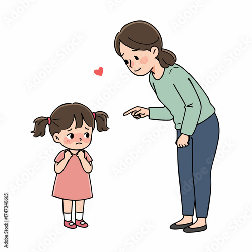 Cute Cartoon Style Angry Mother Scolding Little Daughter Illustration Art