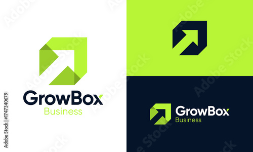 Arrow up box logo design. Box design with business growth graphic icon symbol
