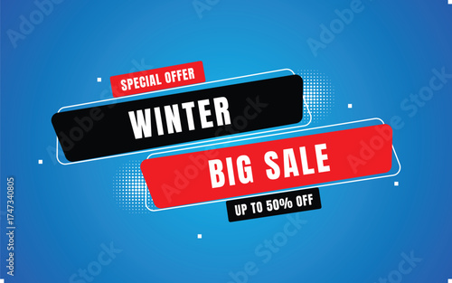 50% Winter Big Sale Special Offer abstract vector banner. Bold typography.deal for e commerce promotion and social media marketing template