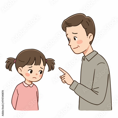 Cartoon Style Father Scolding Unhappy Little Daughter Illustration Character