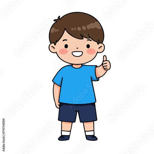 Cute Cartoon Style Little Boy Thumbs Up Gesture Character Illustration