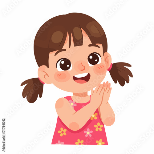 Cartoon Cute Little Girl Clapping Hands Character Illustration Design