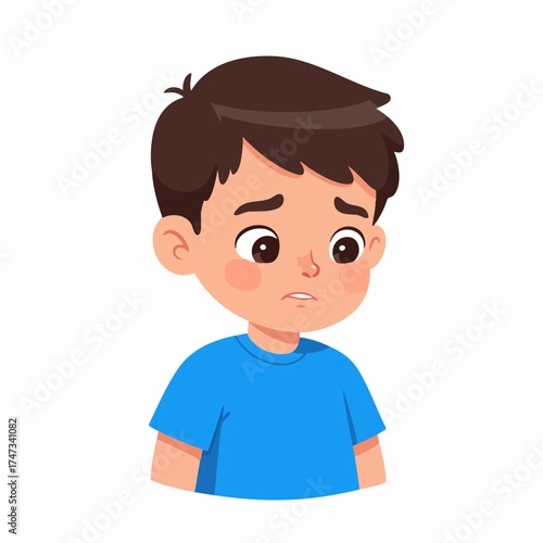 Cartoon Flat Style Anxious Boy Character with Worried Expression Illustration