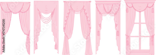 Vector art of collection of pink curtains