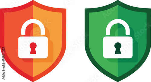 Vector art of security shield icons with padlock for data protection