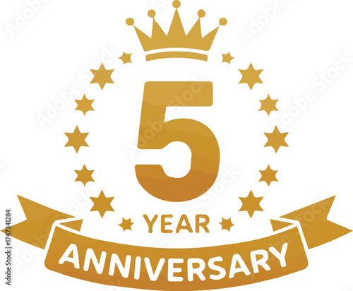 Vector art of golden 5 year anniversary logo, celebration