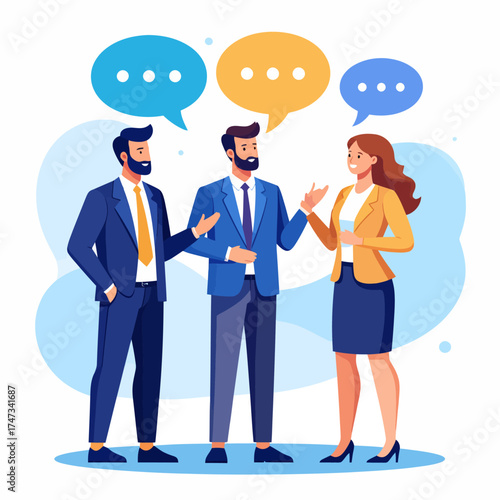 elegant businessmen with speech bubble