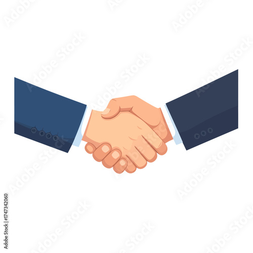 Two businessmen shaking hands agreement, flat style vector symbol of deal, partnership, and trust