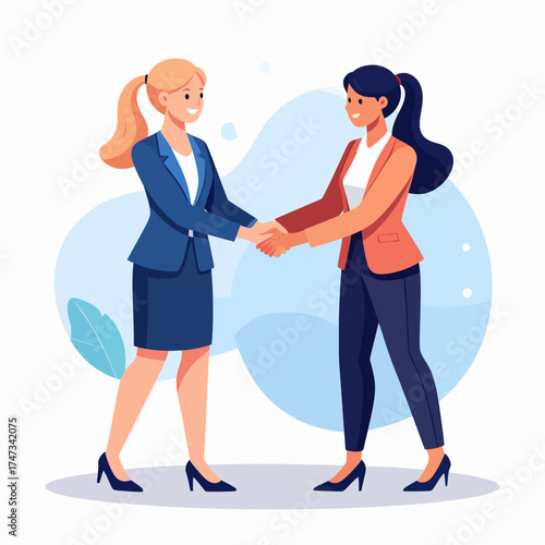 Two businessmen shaking hands agreement, flat style vector symbol of deal, partnership, and trust