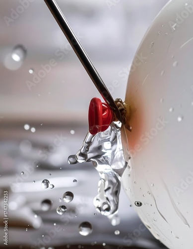 Water bursts from a punctured balloon