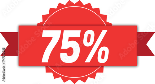 Red promotional sale banner with 75 percent discount text.