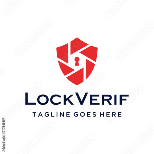 Free Download Modern shield with red aperture keyhole for digital security verification or future cybersecurity technology logo design - GFXLoad
