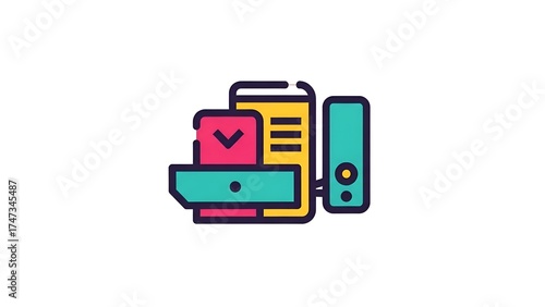 Colorful Vector Illustration of Office Equipment, Modern Design