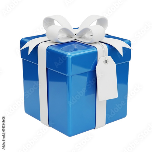 Elegant Gift Box Celebration Blue Present Ribbon Wrapped Tag Birthday Surprise Anniversary on transparent background