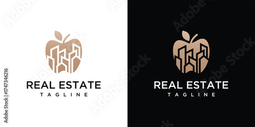 Building design logo inside an apple, a building logo for a luxurious, elegant and simple business.	
