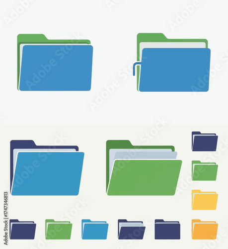 Flat Design File Folder Icons Set in Multiple Colors